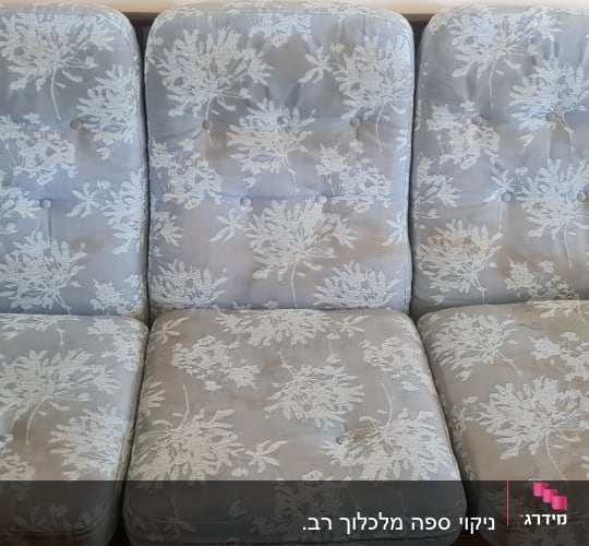 ספה עם ריפוד פרחוני בצבע כחול בהיר